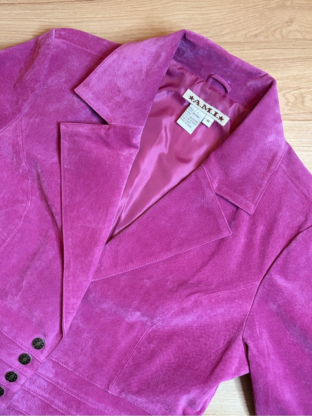 A.M.I Womens Pink Leather Blazer Jacket Medium Soft Suede